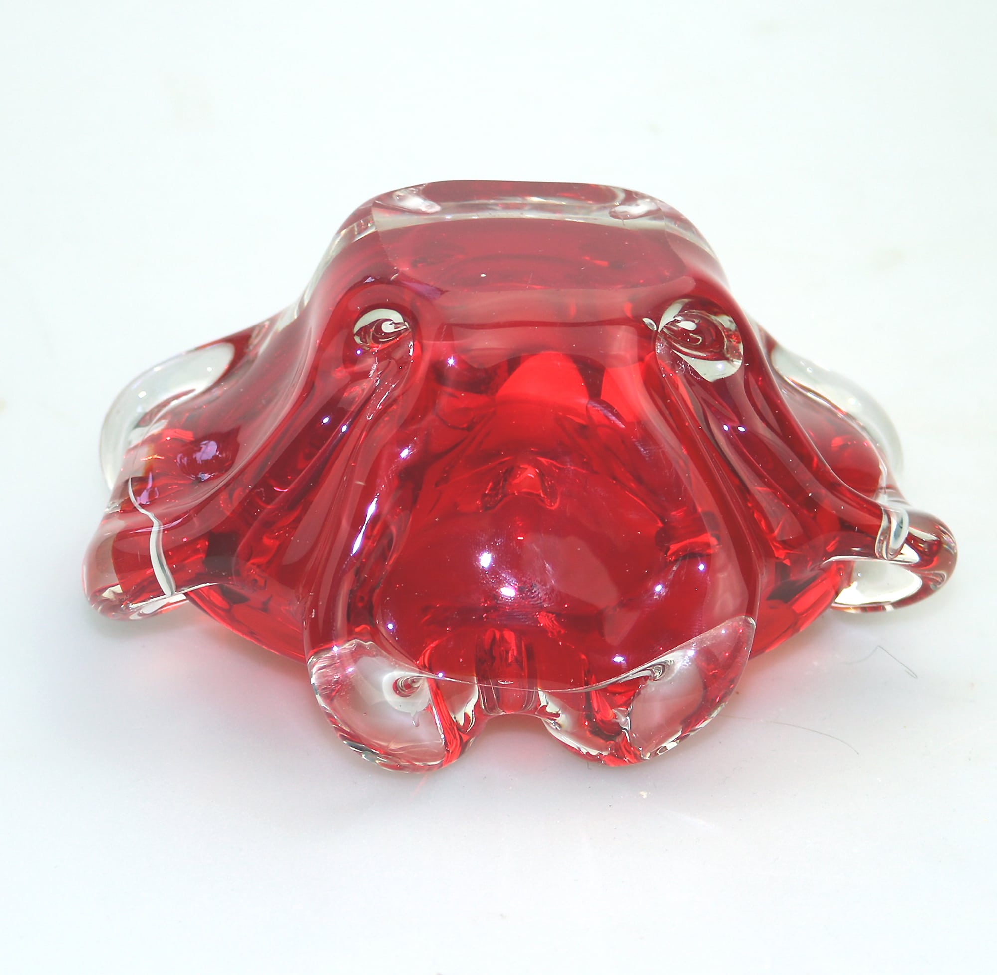 A mid century retro Italian Art Glass Murano Sommerso candy-red Bowl 2 C.1960