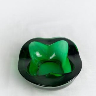 Vintage Mid Century Sklo Union Dark Green Glass Dish Designed By Rudolf Jurnikl, Rosice 1962 Pattern Number 1175. Retro Green