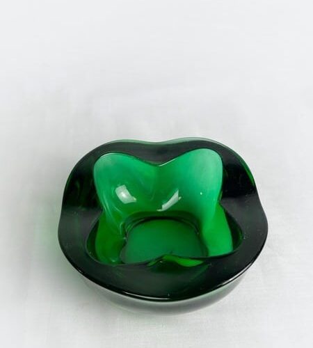 Vintage Mid Century Sklo Union Dark Green Glass Dish Designed By Rudolf Jurnikl, Rosice 1962 Pattern Number 1175. Retro Green