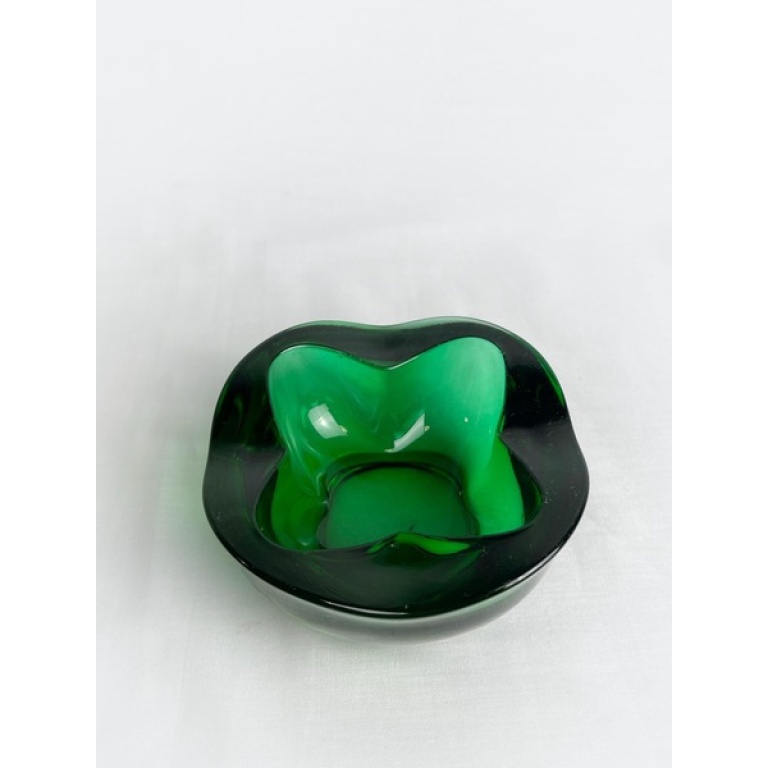 Vintage Mid Century Sklo Union Dark Green Glass Dish Designed By Rudolf Jurnikl, Rosice 1962 Pattern Number 1175. Retro Green
