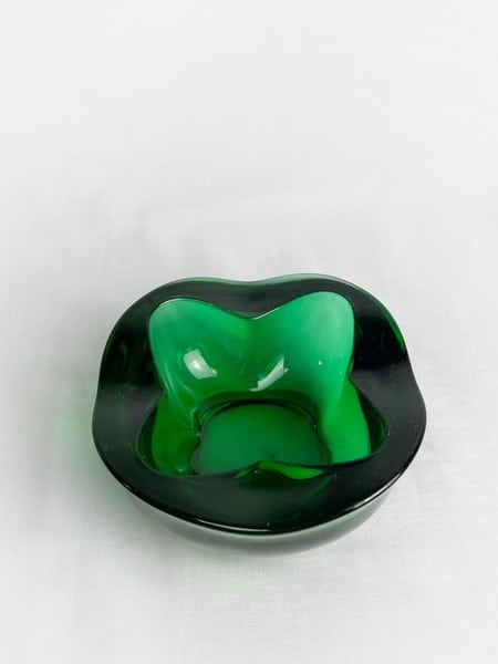 Vintage Mid Century Sklo Union Dark Green Glass Dish Designed By Rudolf Jurnikl, Rosice 1962 Pattern Number 1175. Retro Green
