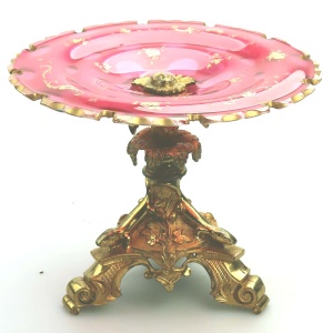 A very fine antique French Napoleonic ormolu & flashed glass Comport Tazza C.19thC