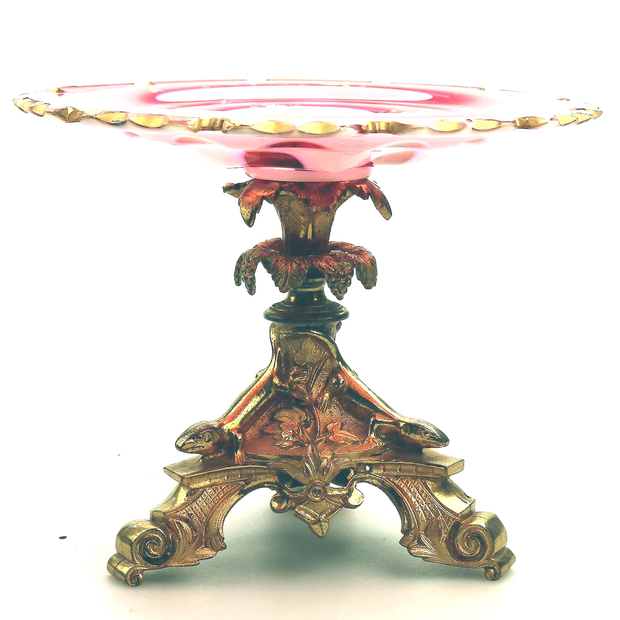 A very fine antique French Napoleonic ormolu & flashed glass Comport Tazza C.19thC