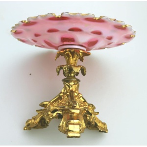 A very fine antique French Napoleonic ormolu & flashed glass Comport Tazza C.19thC