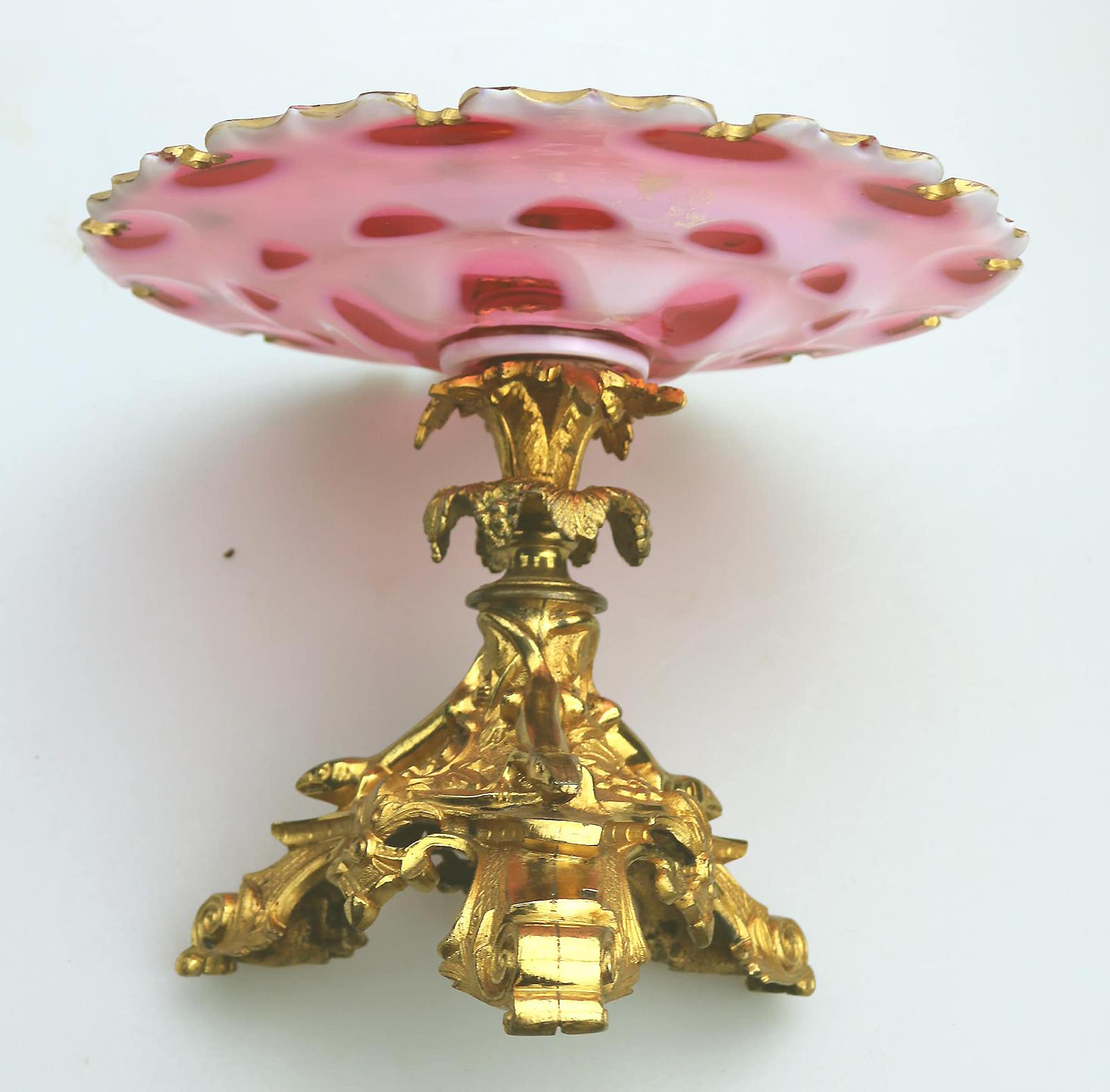 A very fine antique French Napoleonic ormolu & flashed glass Comport Tazza C.19thC