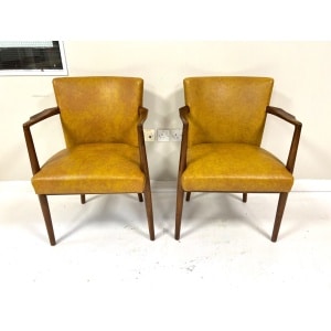Pair of Mid-Century Teak & Leather Library or Dining Chairs