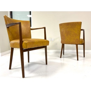 Pair of Mid-Century Teak & Leather Library or Dining Chairs