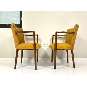 Pair of Mid-Century Teak & Leather Library or Dining Chairs