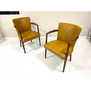 Pair of Mid-Century Teak & Leather Library or Dining Chairs