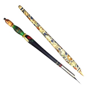 Two antique hand painted novelty writing Dip Pens Schuler & Similar C.19th/20thC