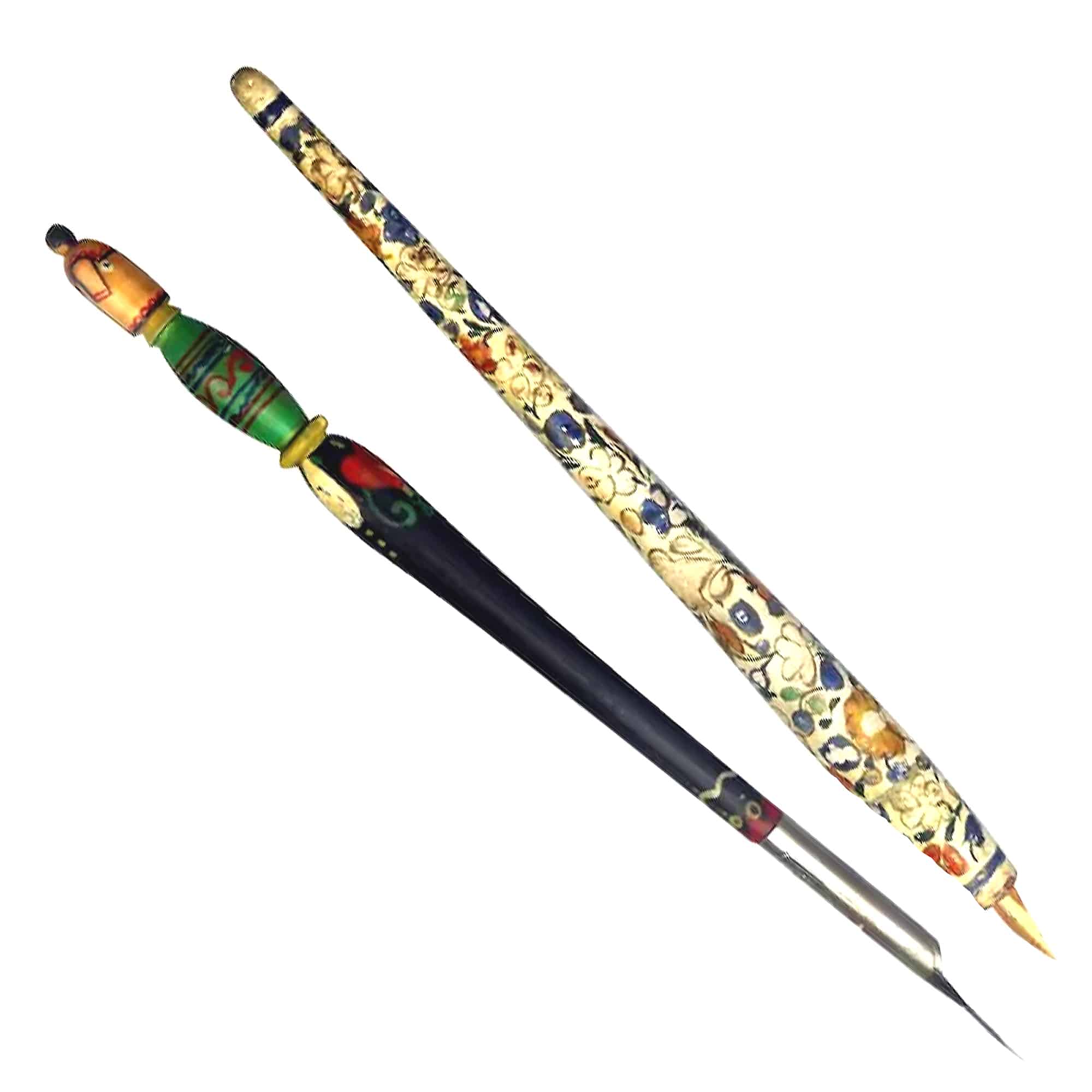 Two antique hand painted novelty writing Dip Pens Schuler & Similar C.19th/20thC
