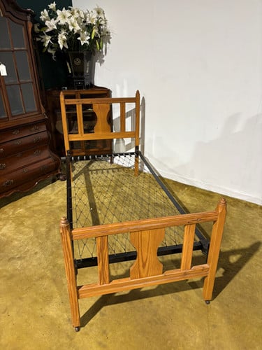 Pine Single Bed With Vintage Spring Base