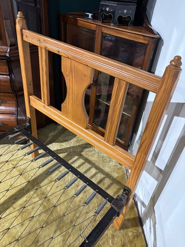 Pine Single Bed With Vintage Spring Base