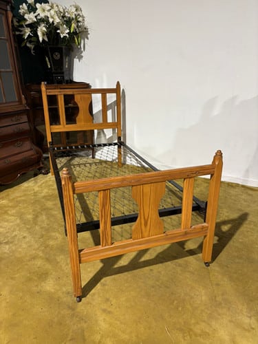 Pine Single Bed With Vintage Spring Base