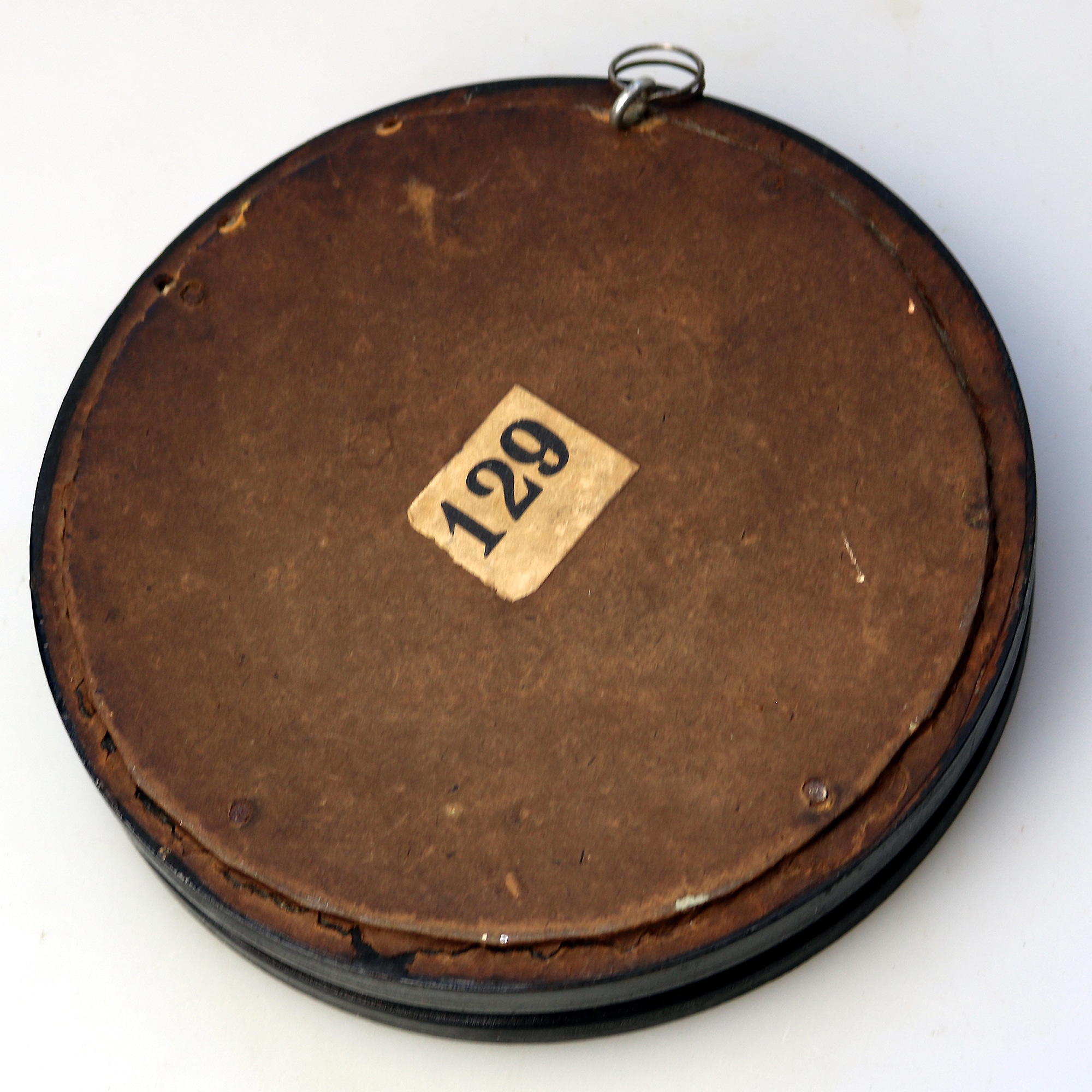 A scarce antique English framed pottery Pot Lid Pheasant Shooting D C.19thC