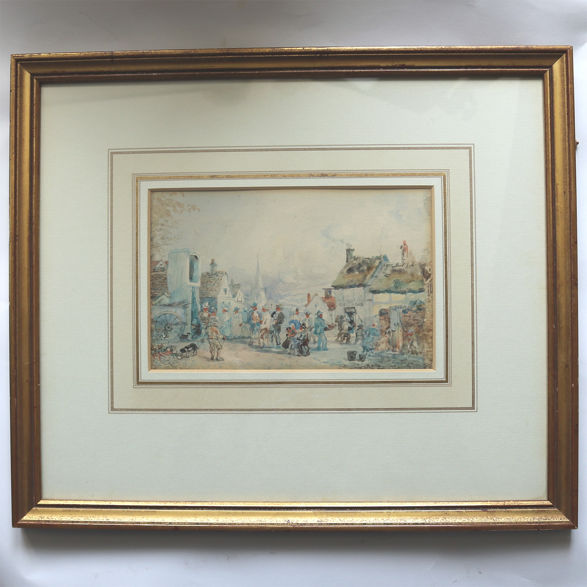 A charming antique Victorian Watercolour of Puppet Theatre at Town Square C.19thC