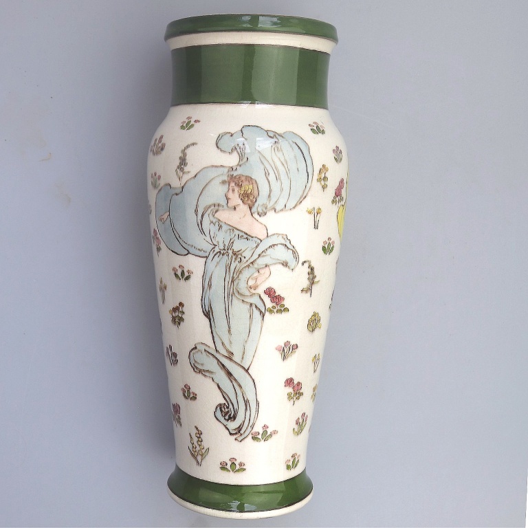 Art Nouveau Doulton Lambeth Faience Margaret E Thomson Vase - Mucha style C.1900 - Image 3