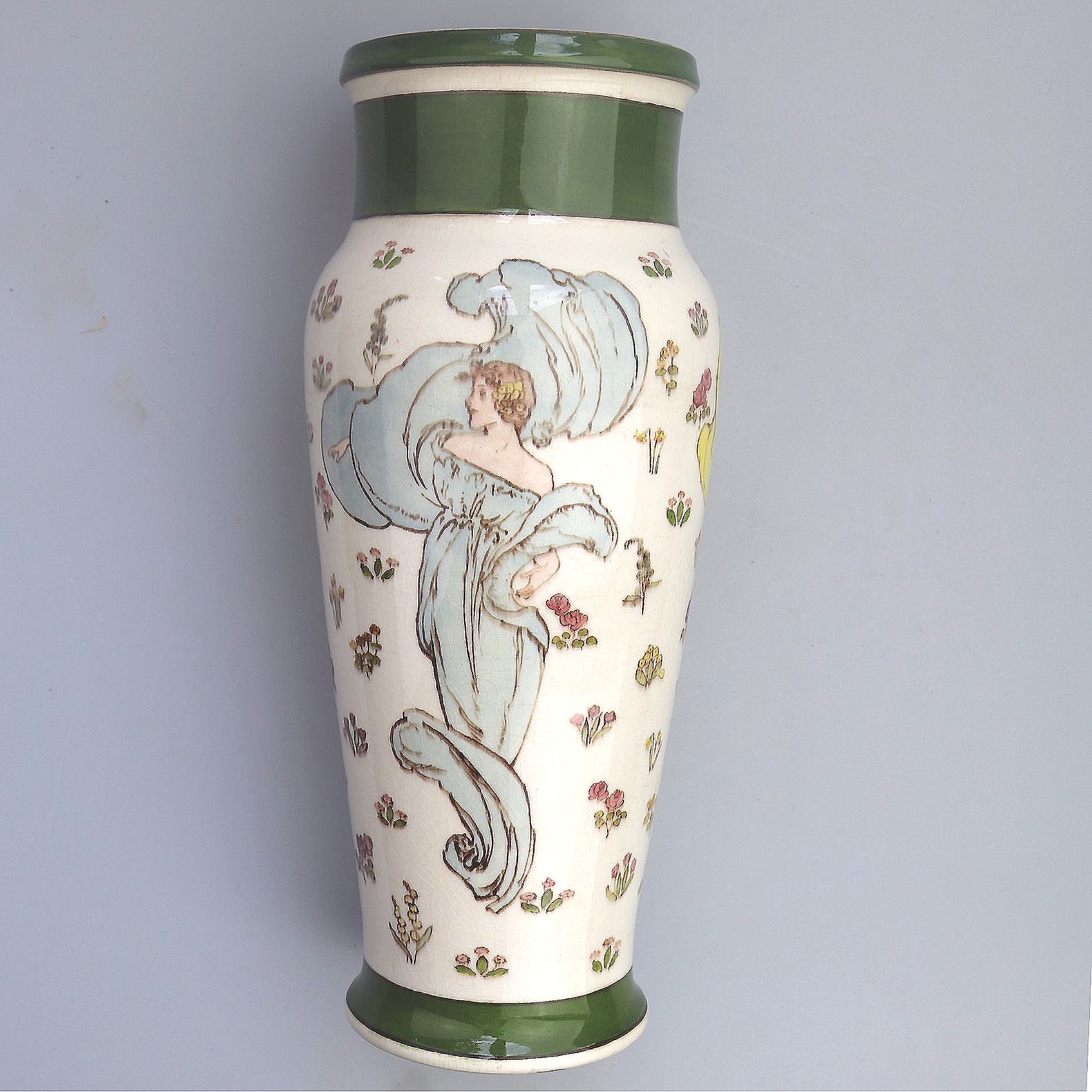 Art Nouveau Doulton Lambeth Faience Margaret E Thomson Vase - Mucha style C.1900