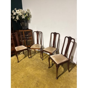 Set Of Four Mahogany Queen Anne Style Dining Chairs