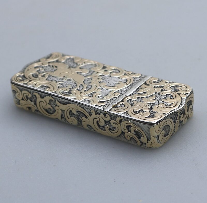 A fine antique double opening novelty solid silver parcel gilt Snuff Box C.19thC