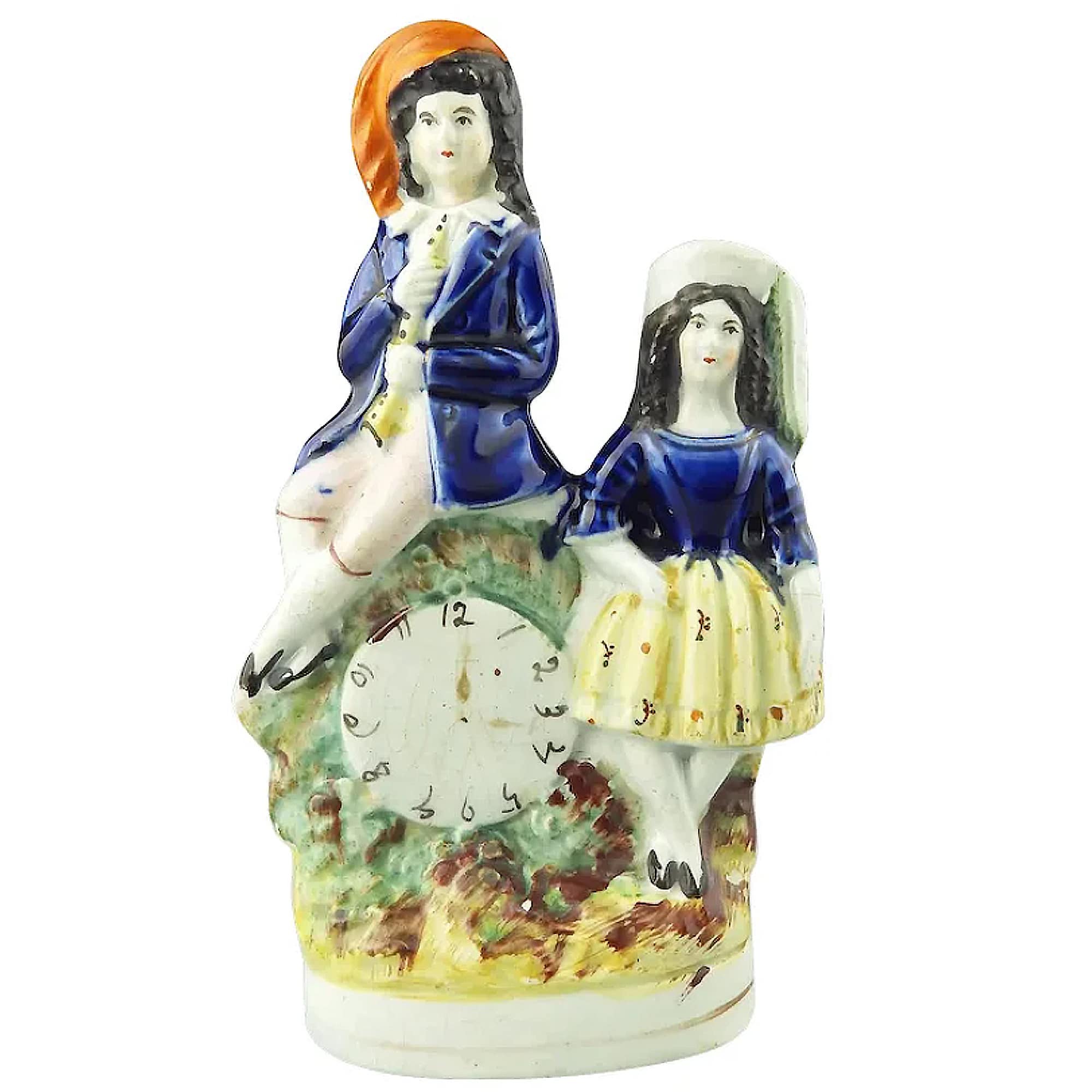 Antique Staffordshire pottery Clock Face painted Figurine royal children C.19thC