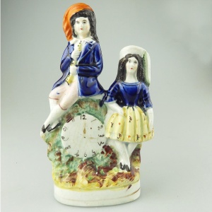 Antique Staffordshire pottery Clock Face painted Figurine royal children C.19thC
