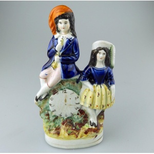 Antique Staffordshire pottery Clock Face painted Figurine royal children C.19thC