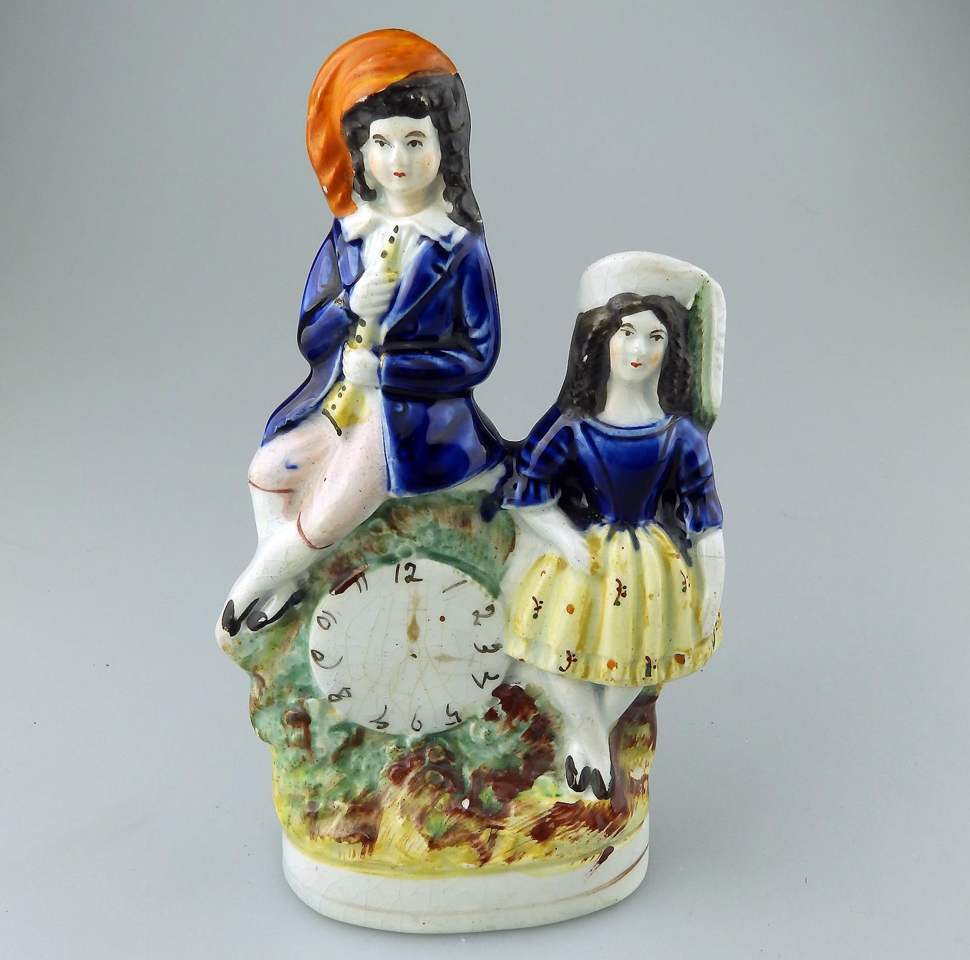 Antique Staffordshire pottery Clock Face painted Figurine royal children C.19thC