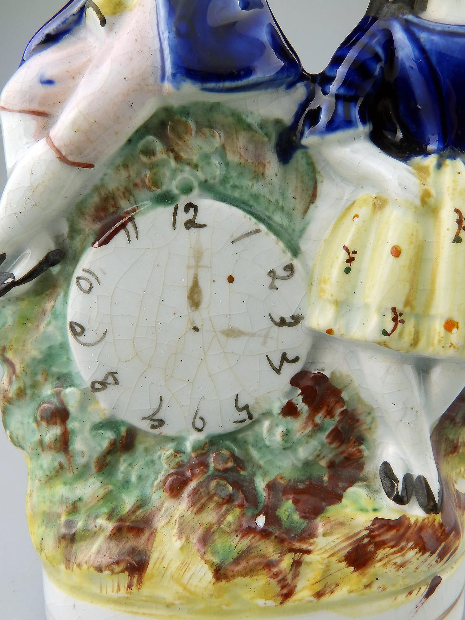 Antique Staffordshire pottery Clock Face painted Figurine royal children C.19thC