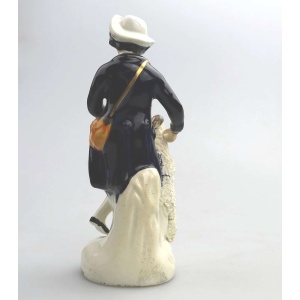 An antique Staffordshire pottery hand-painted Shepherd Figurine C.Mid 19thC