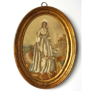 A charming antique Georgian silk embroidered & watercolour rural Picture C.1800