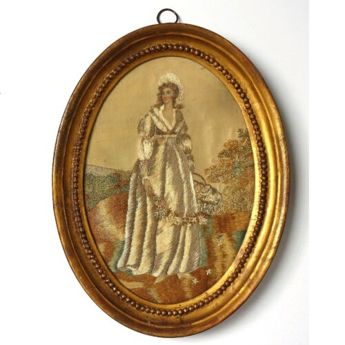 A charming antique Georgian silk embroidered & watercolour rural Picture C.1800