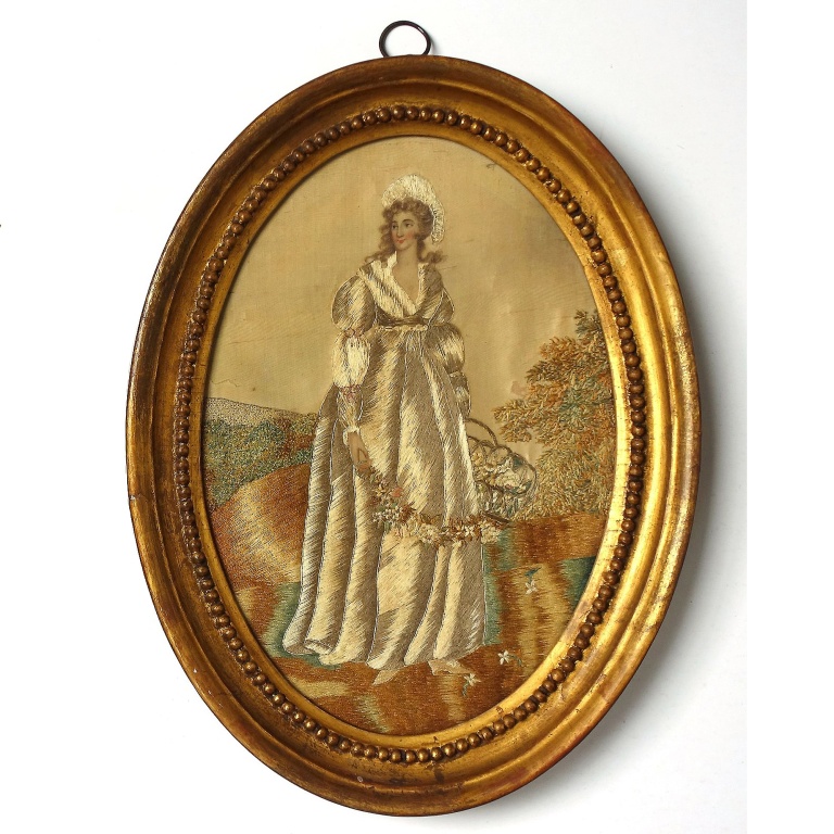 A charming antique Georgian silk embroidered & watercolour rural Picture C.1800