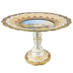Fine antique English Porcelain Comport hand-painted Italian Coastal Scene C.19thC