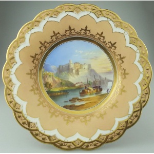 Fine antique English Porcelain Comport hand-painted Italian Coastal Scene C.19thC