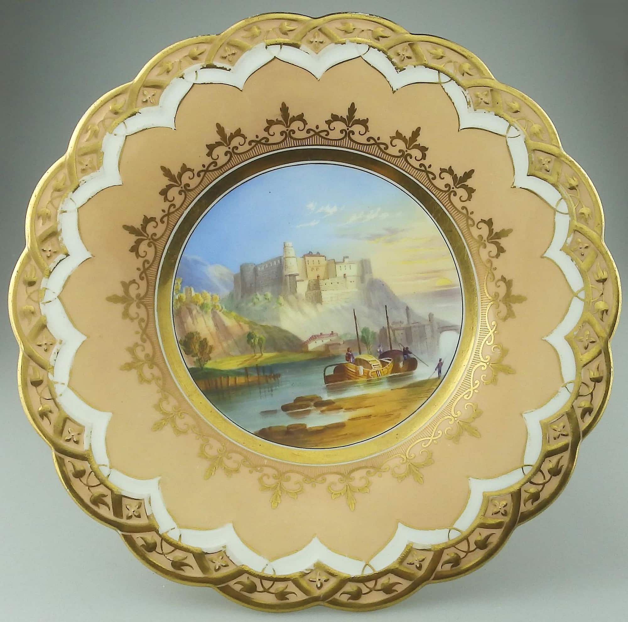 Fine antique English Porcelain Comport hand-painted Italian Coastal Scene C.19thC