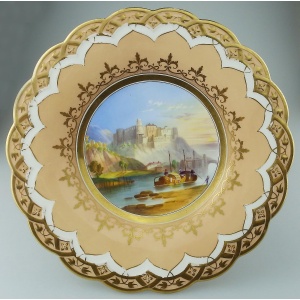 Fine antique English Porcelain Comport hand-painted Italian Coastal Scene C.19thC
