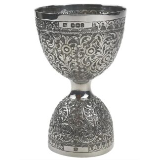 An unusual antique novelty English solid silver double Wager Cup Measure C.1898