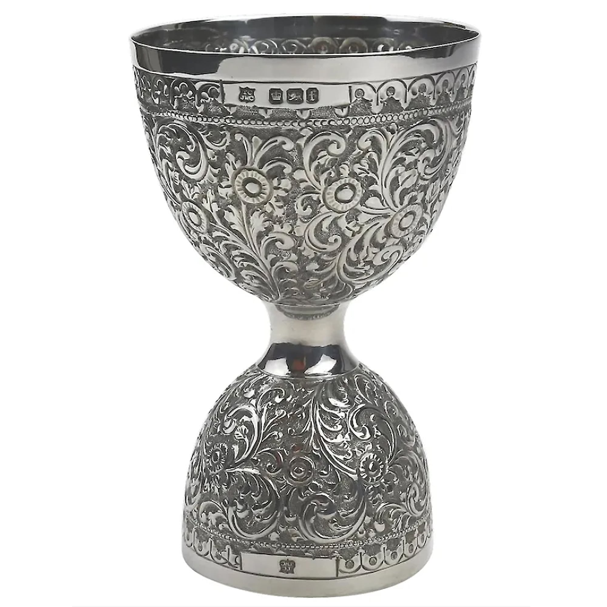 An unusual antique novelty English solid silver double Wager Cup Measure C.1898