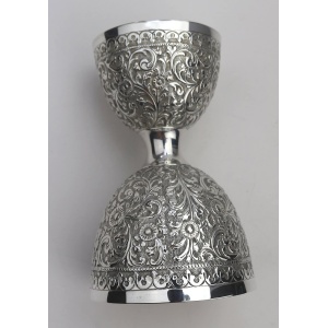 An unusual antique novelty English solid silver double Wager Cup Measure C.1898