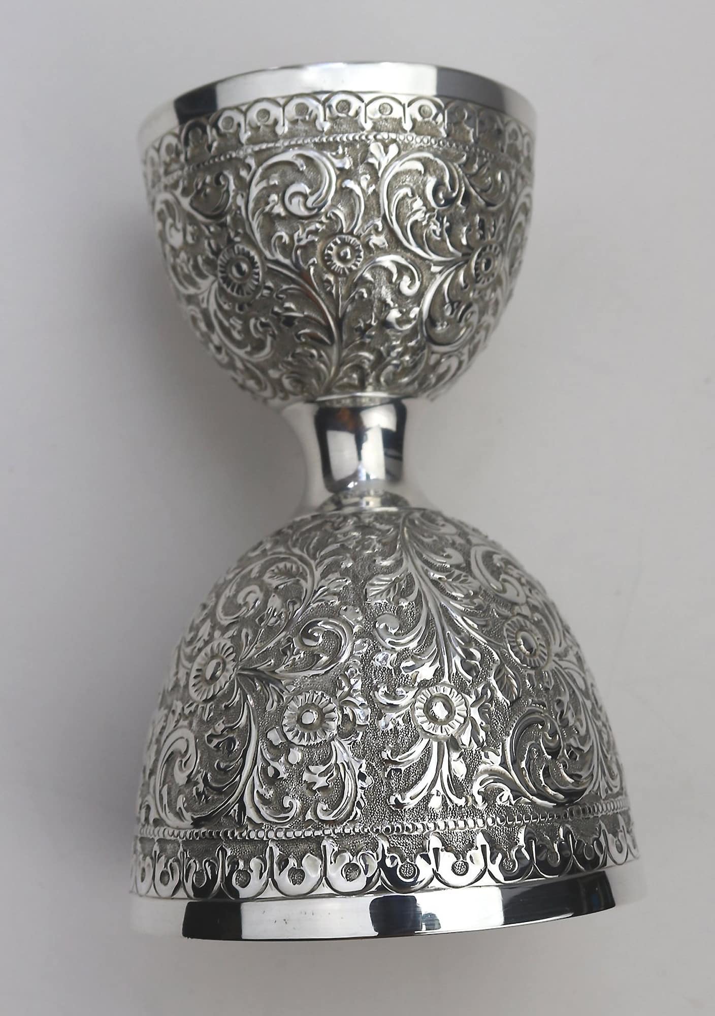 An unusual antique novelty English solid silver double Wager Cup Measure C.1898