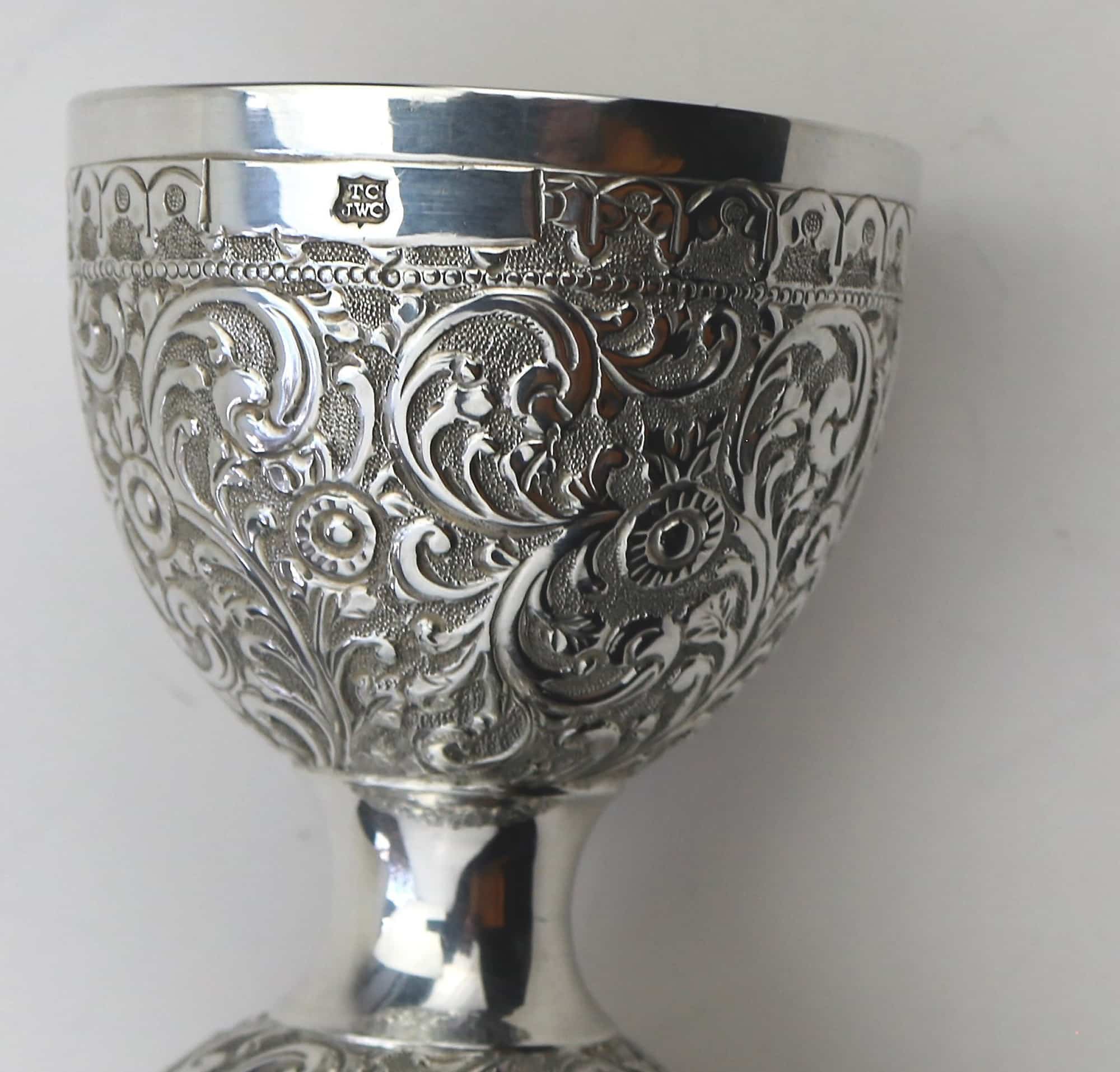 An unusual antique novelty English solid silver double Wager Cup Measure C.1898