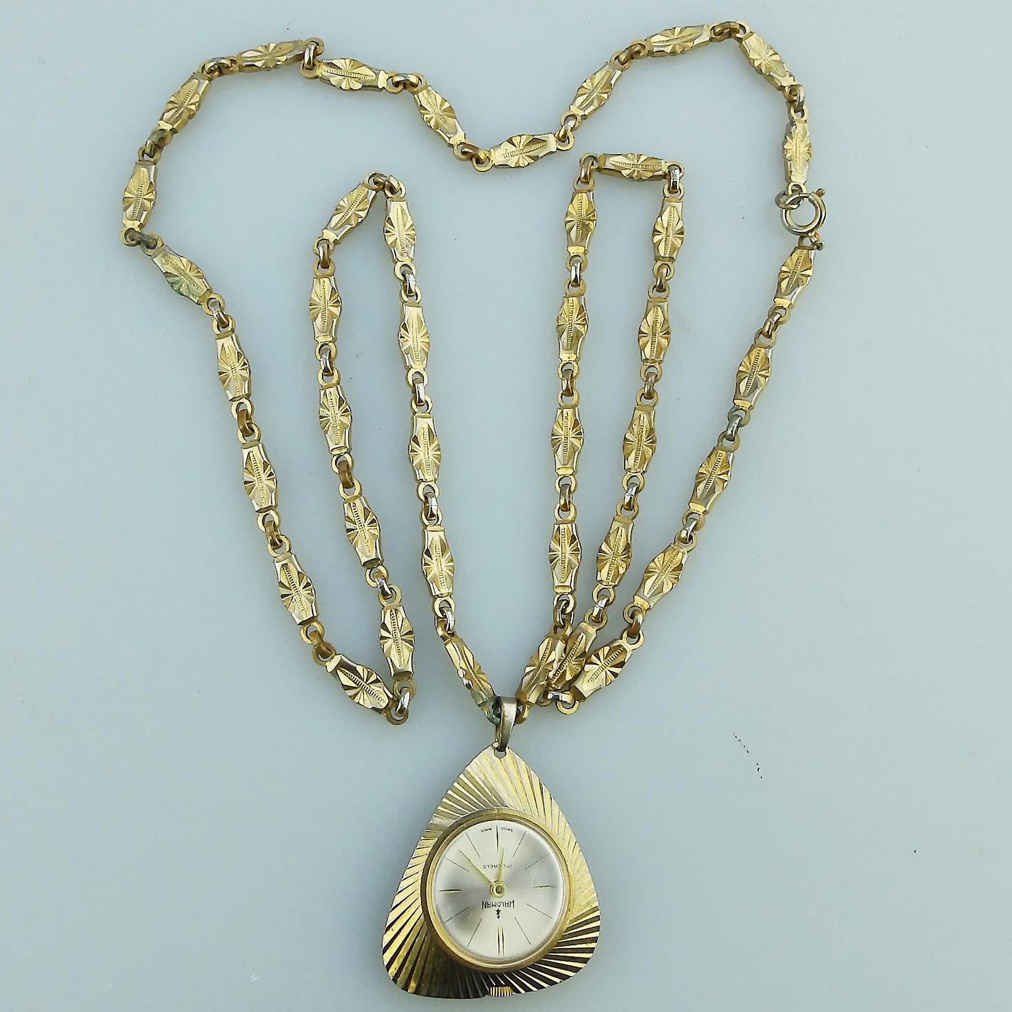 A mid-century mechanical Waldman 17 Jewel Swiss Pendant Watch on Chain C.1960's