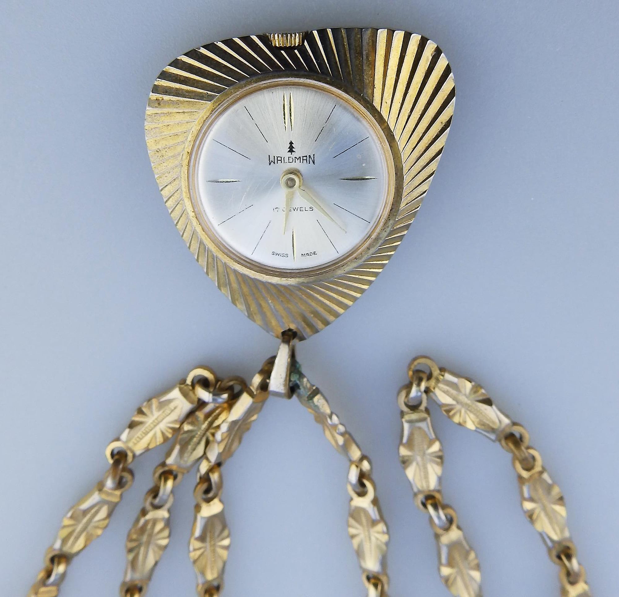 A mid-century mechanical Waldman 17 Jewel Swiss Pendant Watch on Chain C.1960's