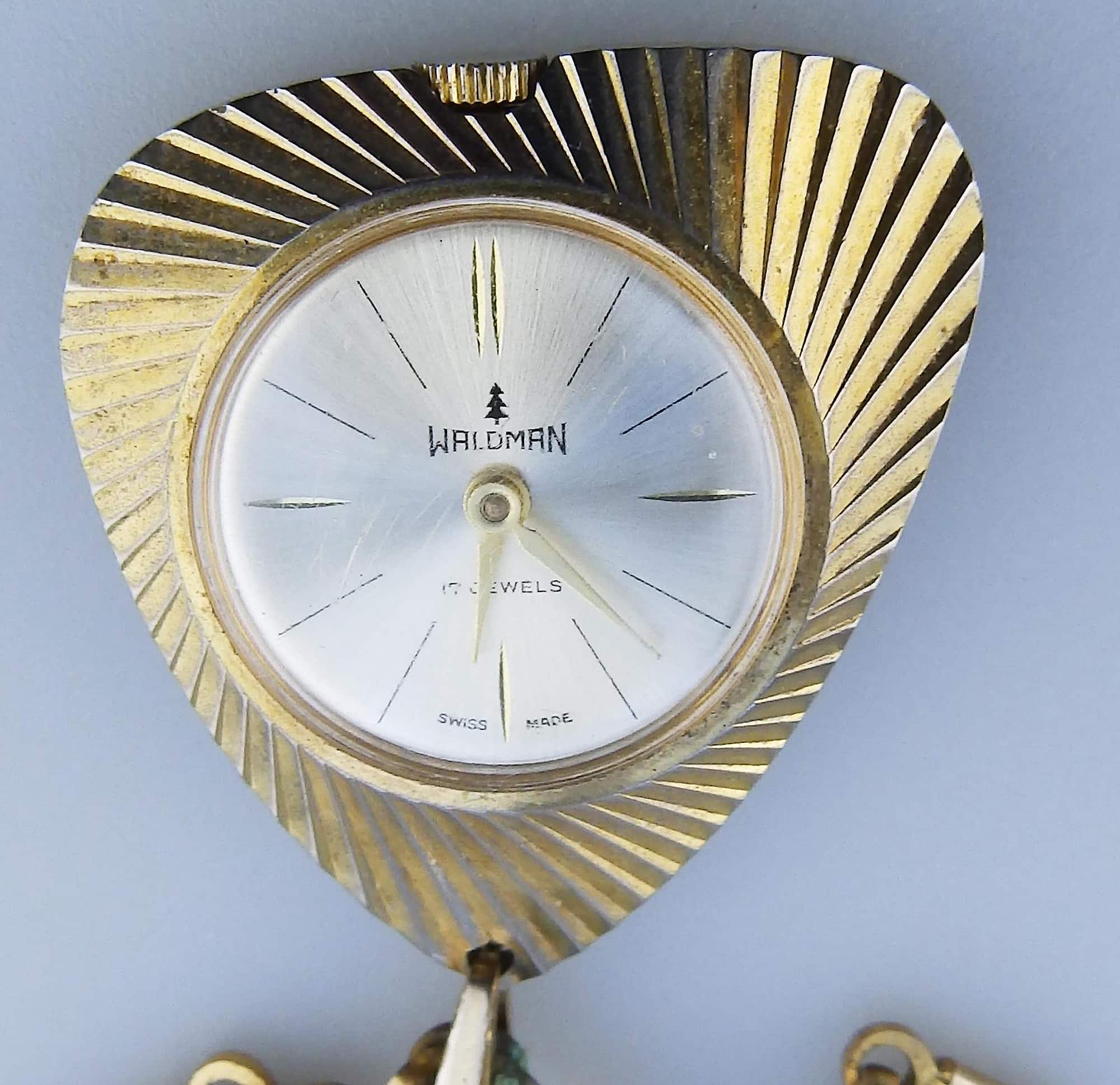 A mid-century mechanical Waldman 17 Jewel Swiss Pendant Watch on Chain C.1960's