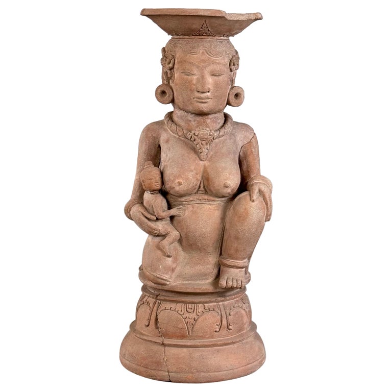 15th Century Majapahit Terracotta Handmaiden Figure (Fertile Woman with Child)