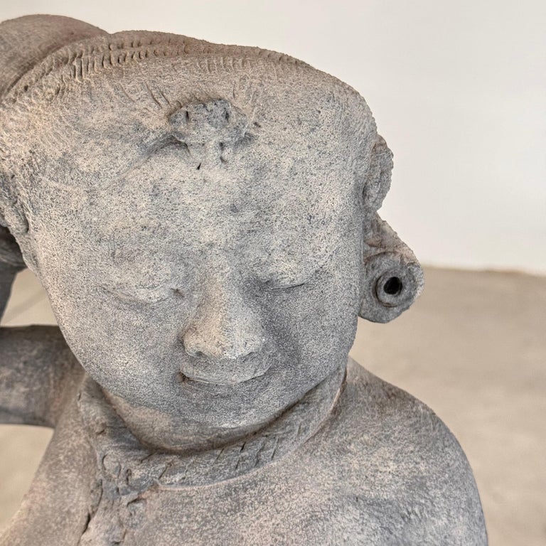 15th Century Majapahit Terracotta Handmaiden Figure (Woman Holding Her Hair)