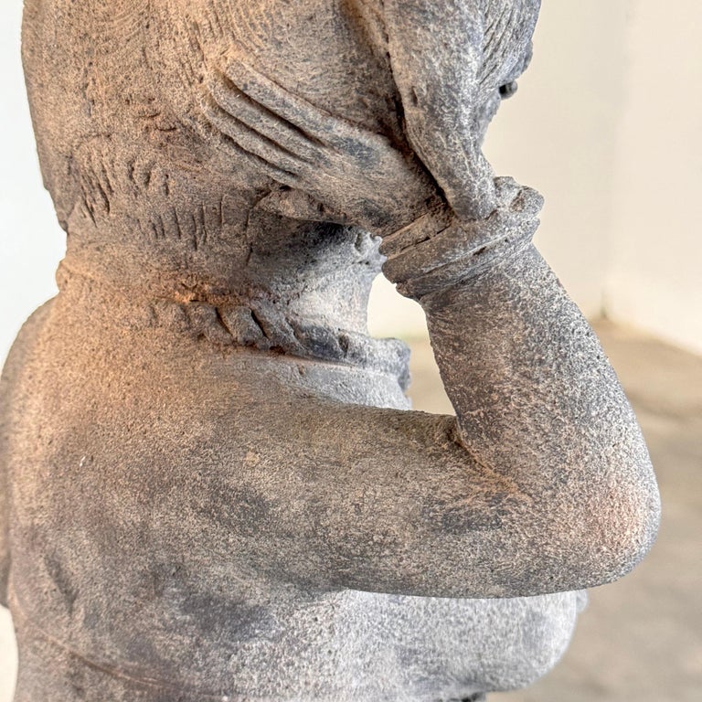 15th Century Majapahit Terracotta Handmaiden Figure (Woman Holding Her Hair)