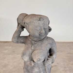 15th Century Majapahit Terracotta Handmaiden Figure (Woman Holding Her Hair)