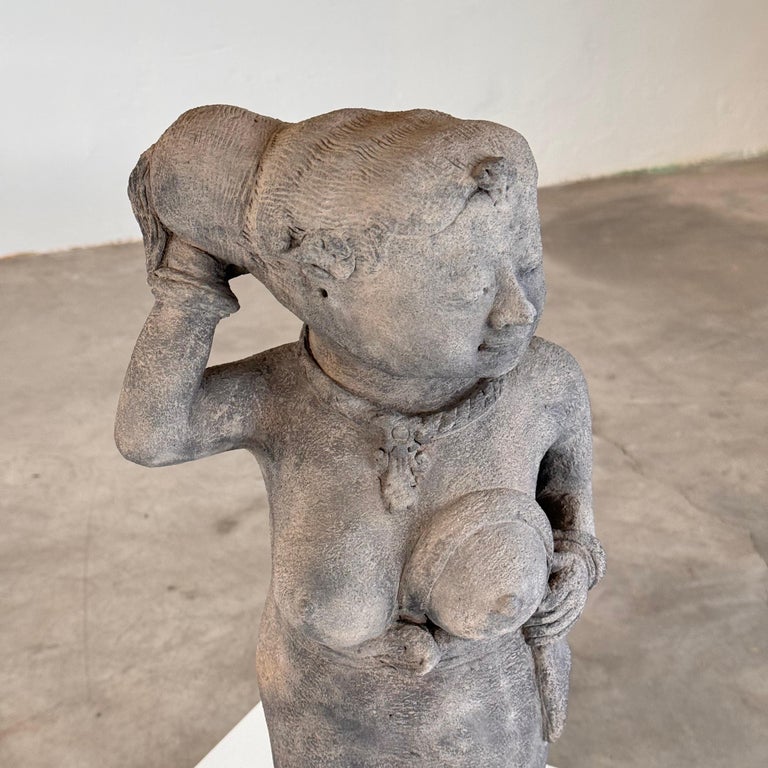15th Century Majapahit Terracotta Handmaiden Figure (Woman Holding Her Hair)